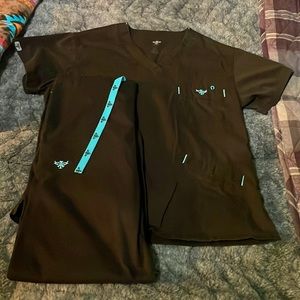 Brown and blue scrub set